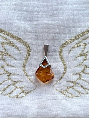 Amber Gemstone Pendant Necklace - Honey Amber with Silver Bail